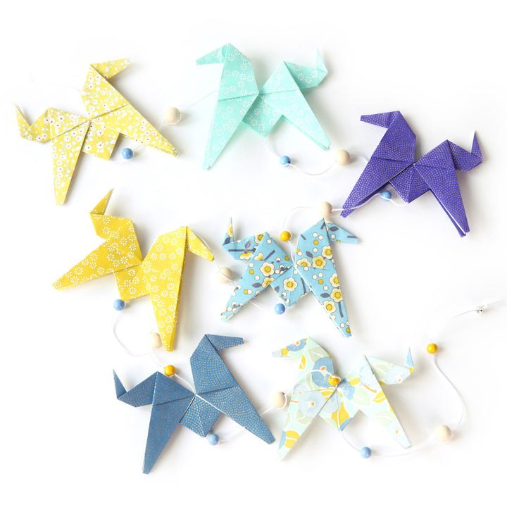 Kit Guirlande de Chevaux en origami - Bleu, Vert d'Eau et Jaune Acidulé  - Gai Pinson - G4