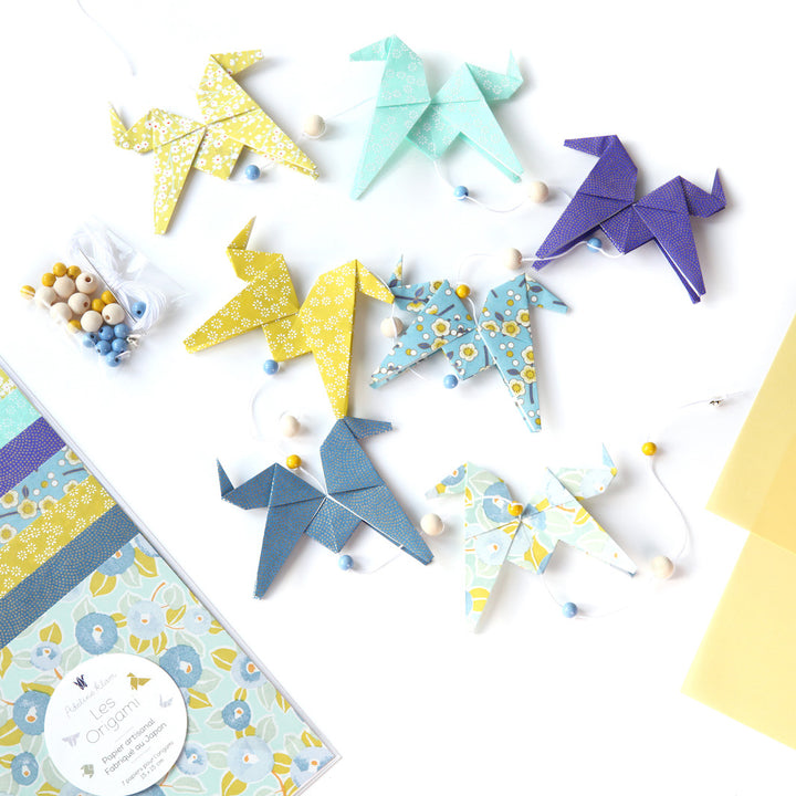 Kit Guirlande de Chevaux en origami - Bleu, Vert d'Eau et Jaune Acidulé  - Gai Pinson - G4