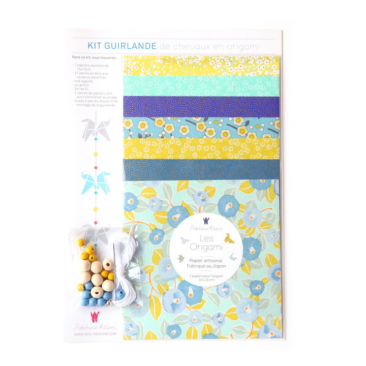 Kit Guirlande de Chevaux en origami - Bleu, Vert d'Eau et Jaune Acidulé  - Gai Pinson - G4