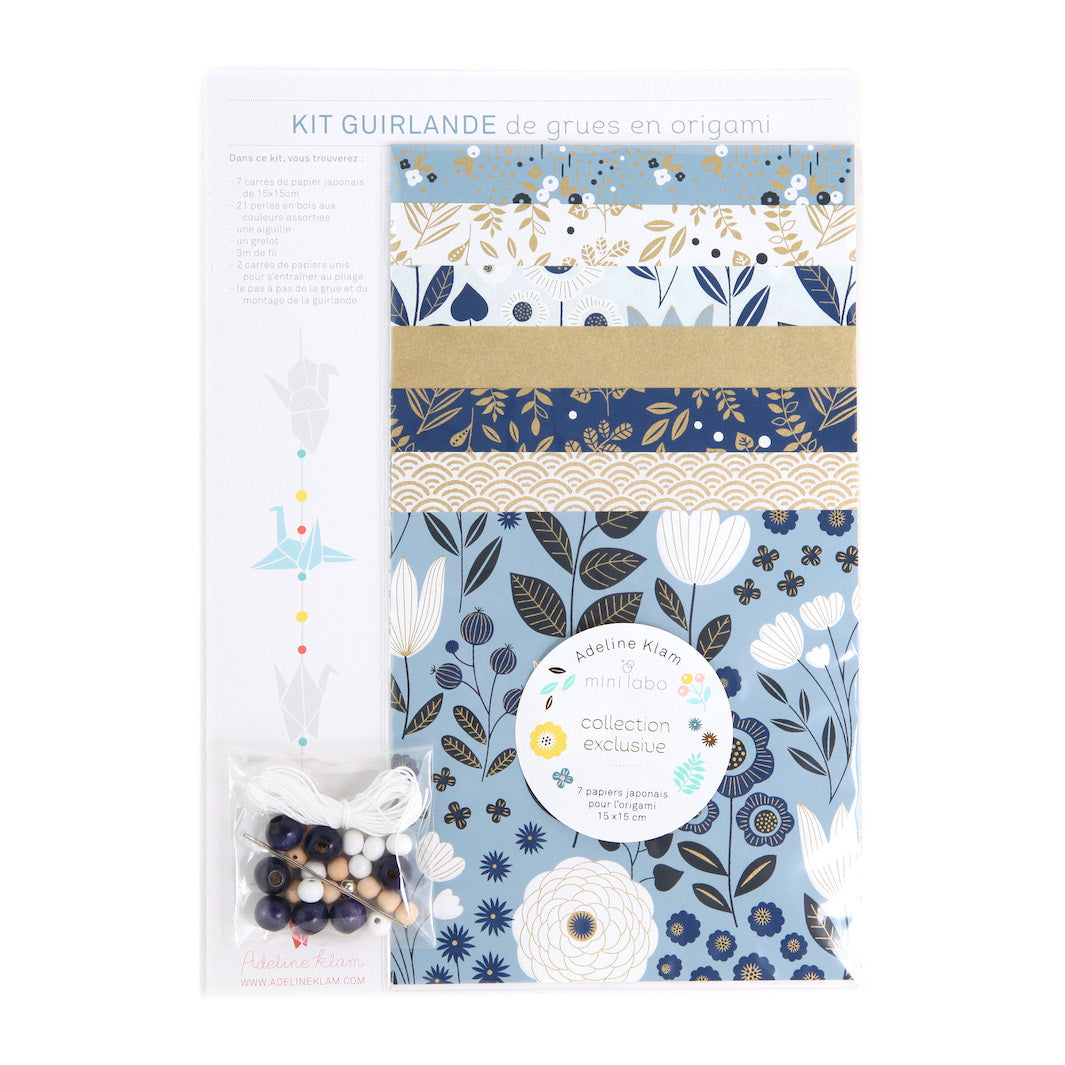 Kit Guirlande de Grues en origami - Bleu, Bleu Marine, Blanc et Or - Oslo - ML2