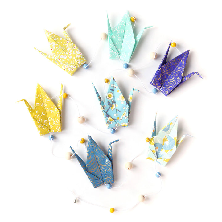 Kit Guirlande de Grues en origami - Bleu, Vert d'Eau et Jaune Acidulé  - Gai Pinson - G4