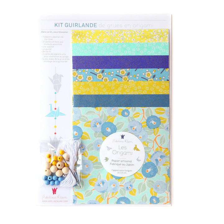 Kit Guirlande de Grues en origami - Bleu, Vert d'Eau et Jaune Acidulé  - Gai Pinson - G4
