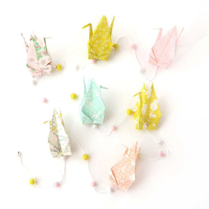 Kit Guirlande de Grues en origami - Rose, Rose Pâle, Jaune Moutarde et Vert d'Eau  - Dragée - C3