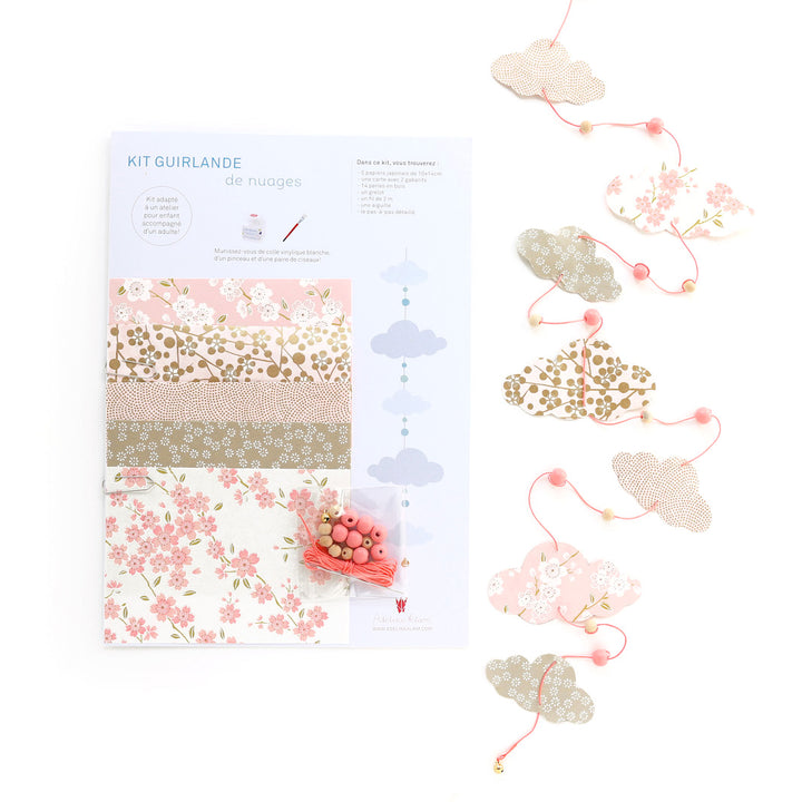 Kit Guirlande de Nuages - Rose Clair, Blanc Irisé et Or - Tendresse
