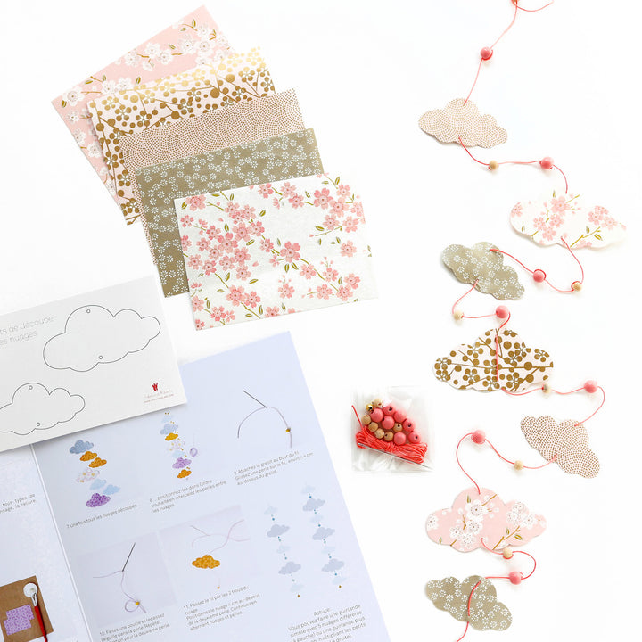 Kit Guirlande de Nuages - Rose Clair, Blanc Irisé et Or - Tendresse