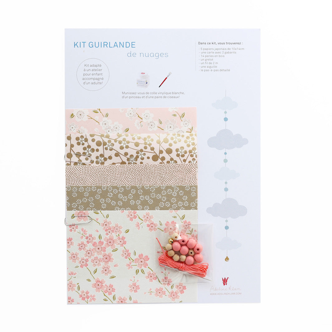 Kit Guirlande de Nuages - Rose Clair, Blanc Irisé et Or - Tendresse