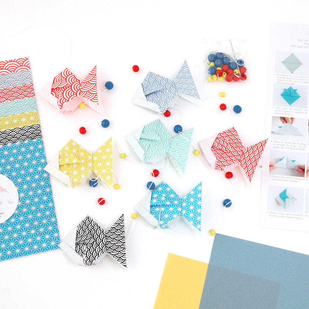 Kit Guirlande de Poissons en origami - Multicolore Graphique