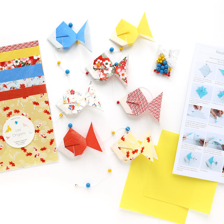 Kit Guirlande de Poissons en origami - Jaune, Rouge et Bleu - Circus - A5