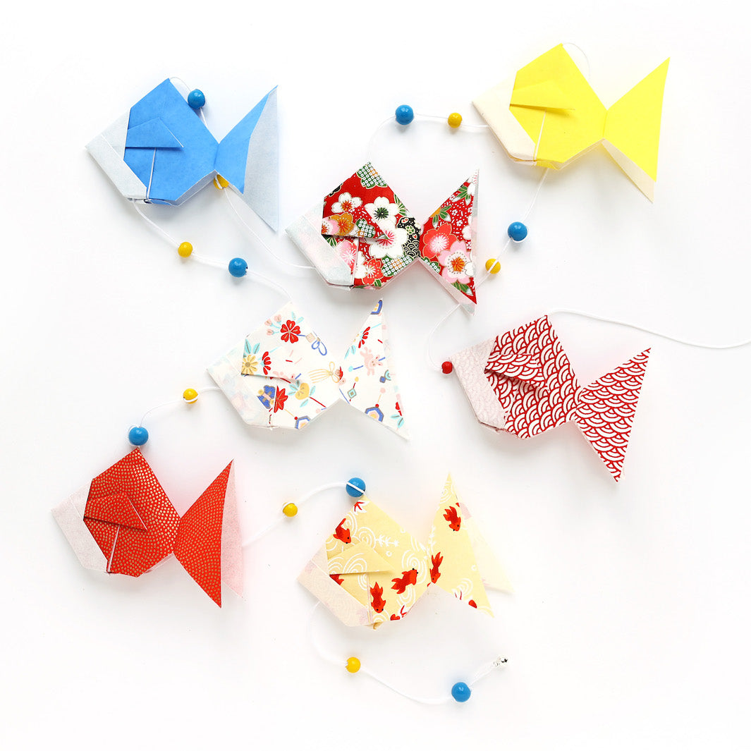 Kit Guirlande de Poissons en origami - Jaune, Rouge et Bleu - Circus - A5