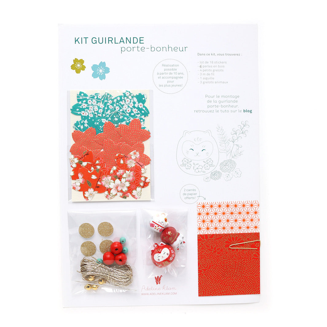 Kit Guirlande Porte-Bonheur - Rouge Orangé et Bleu Turquoise - Grenade - A1