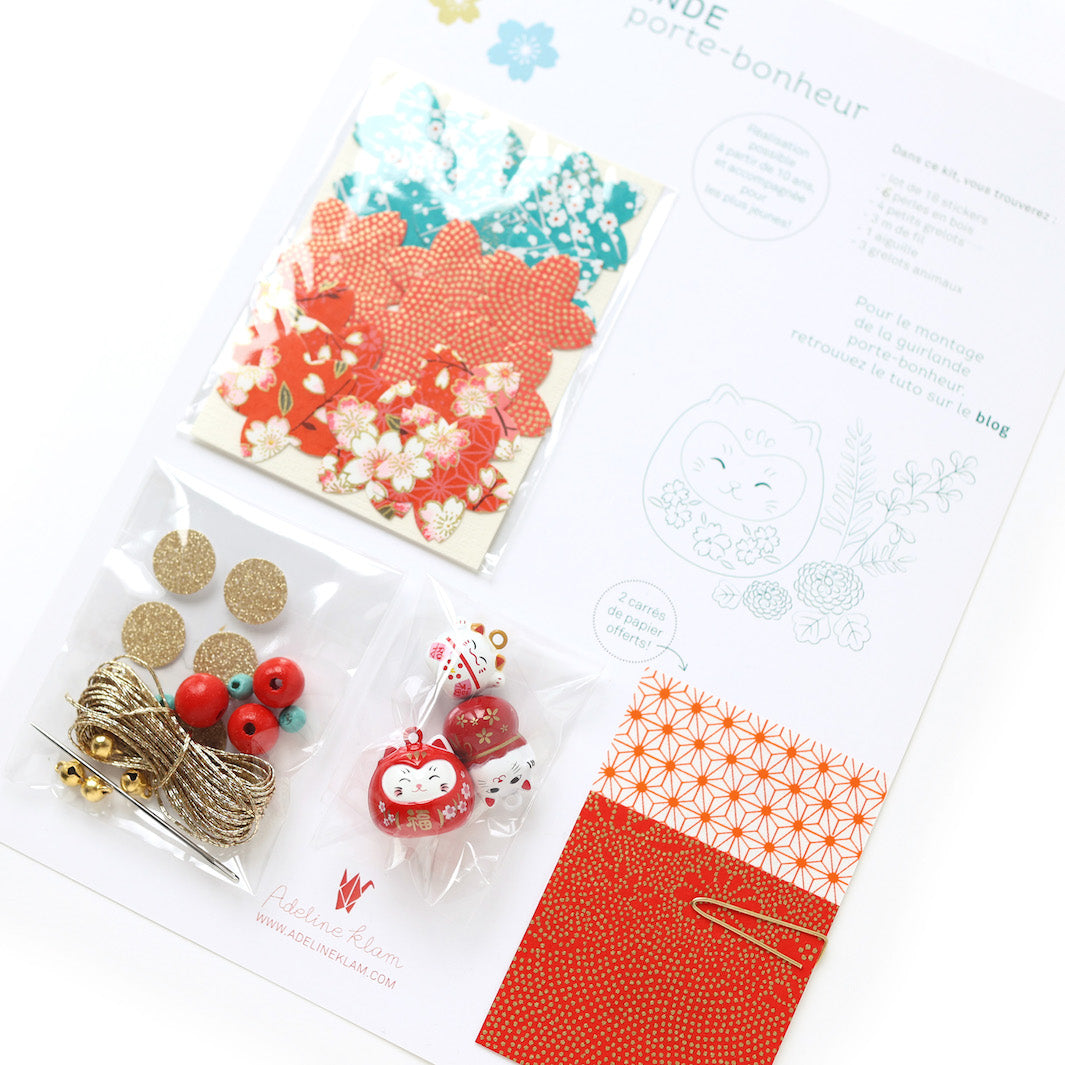 Kit Guirlande Porte-Bonheur - Rouge Orangé et Bleu Turquoise - Grenade - A1
