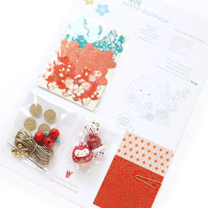Kit Guirlande Porte-Bonheur - Rouge Orangé et Bleu Turquoise - Grenade - A1