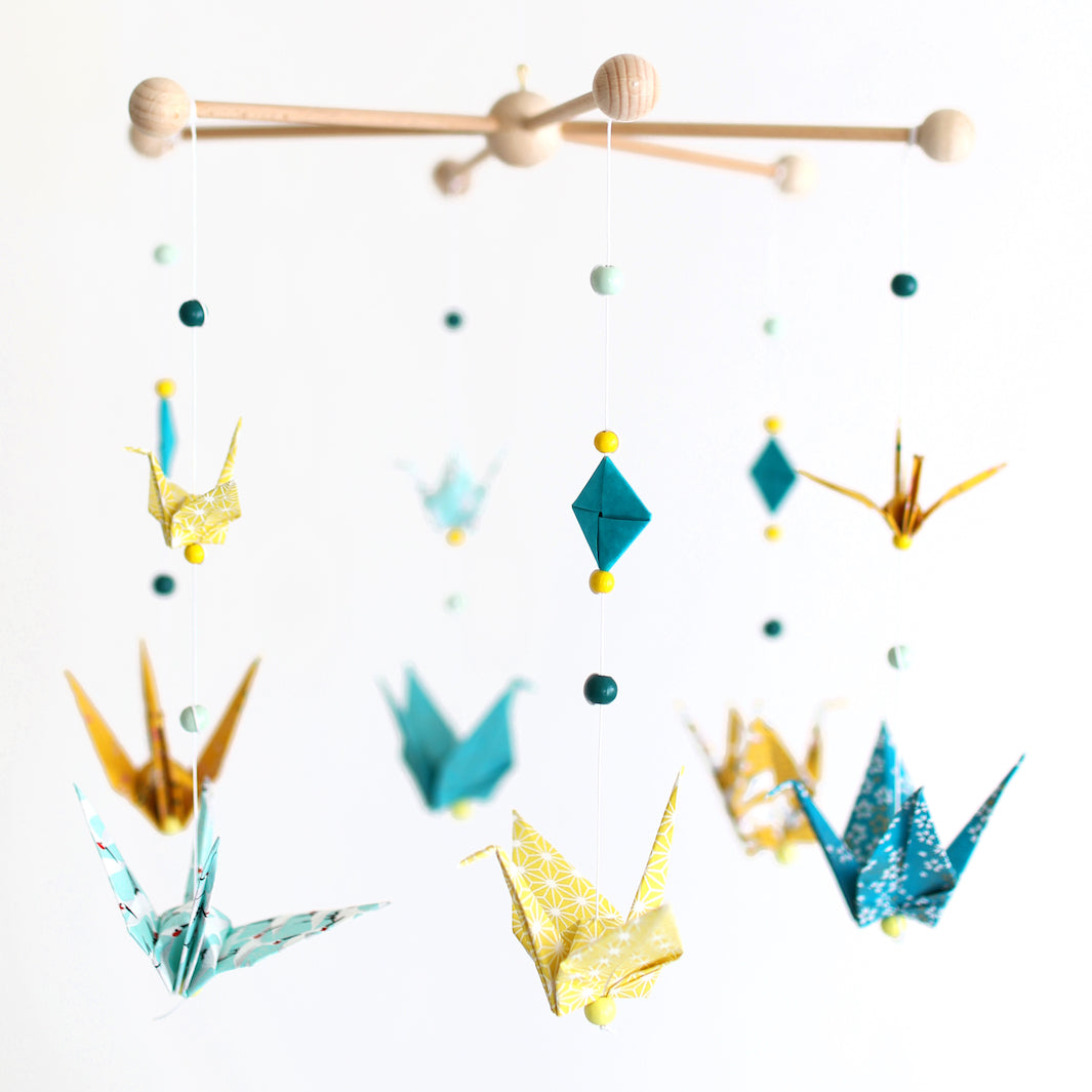 Kit Mobile de Grues - Jaune Moutarde, Vert d'Eau et Bleu Canard - Mimosa