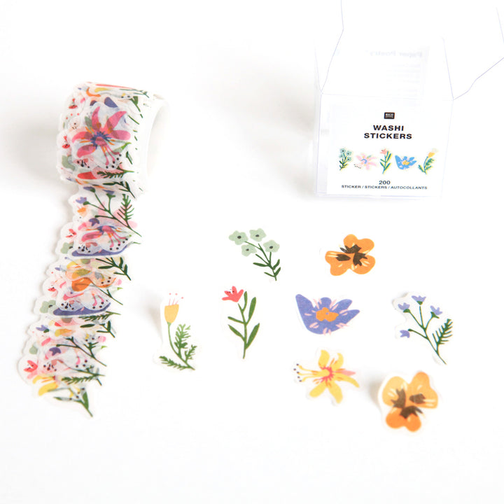 Rouleau de 200 Stickers - Fleurs - Multicolore