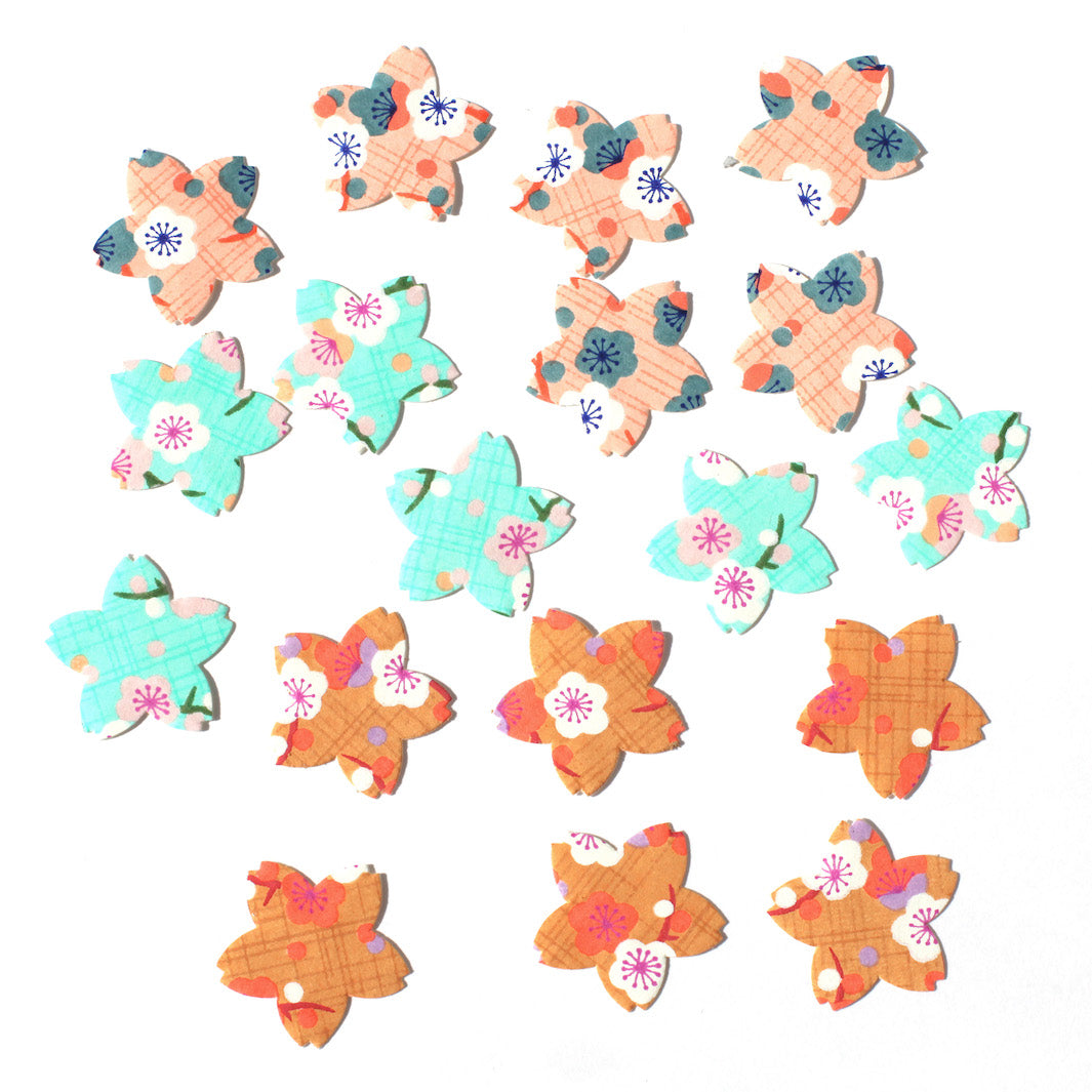 Lot de 18 Stickers en Papier Japonais - Sakura - Saumon, Caramel et Menthe