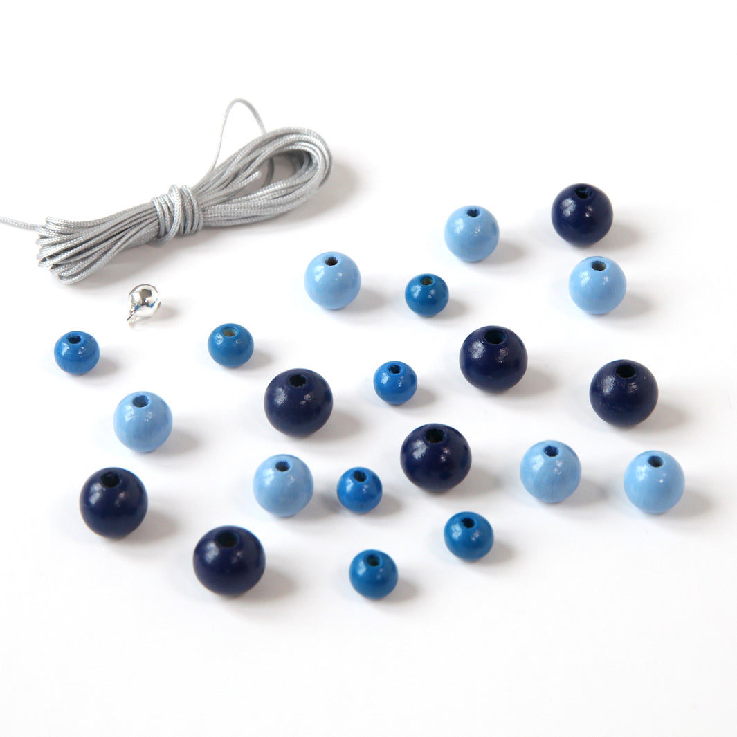 Lot de Fil & Perles - Fil 3m, Gris Clair - 21 Perles, Bleu Clair, Moyen et Foncé - L