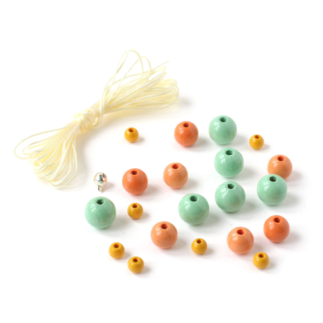 Lot de Fil & Perles - Fil 3m, Jaune Pâle - 21 Perles, Vert d'Eau, Corail et Moutarde - B