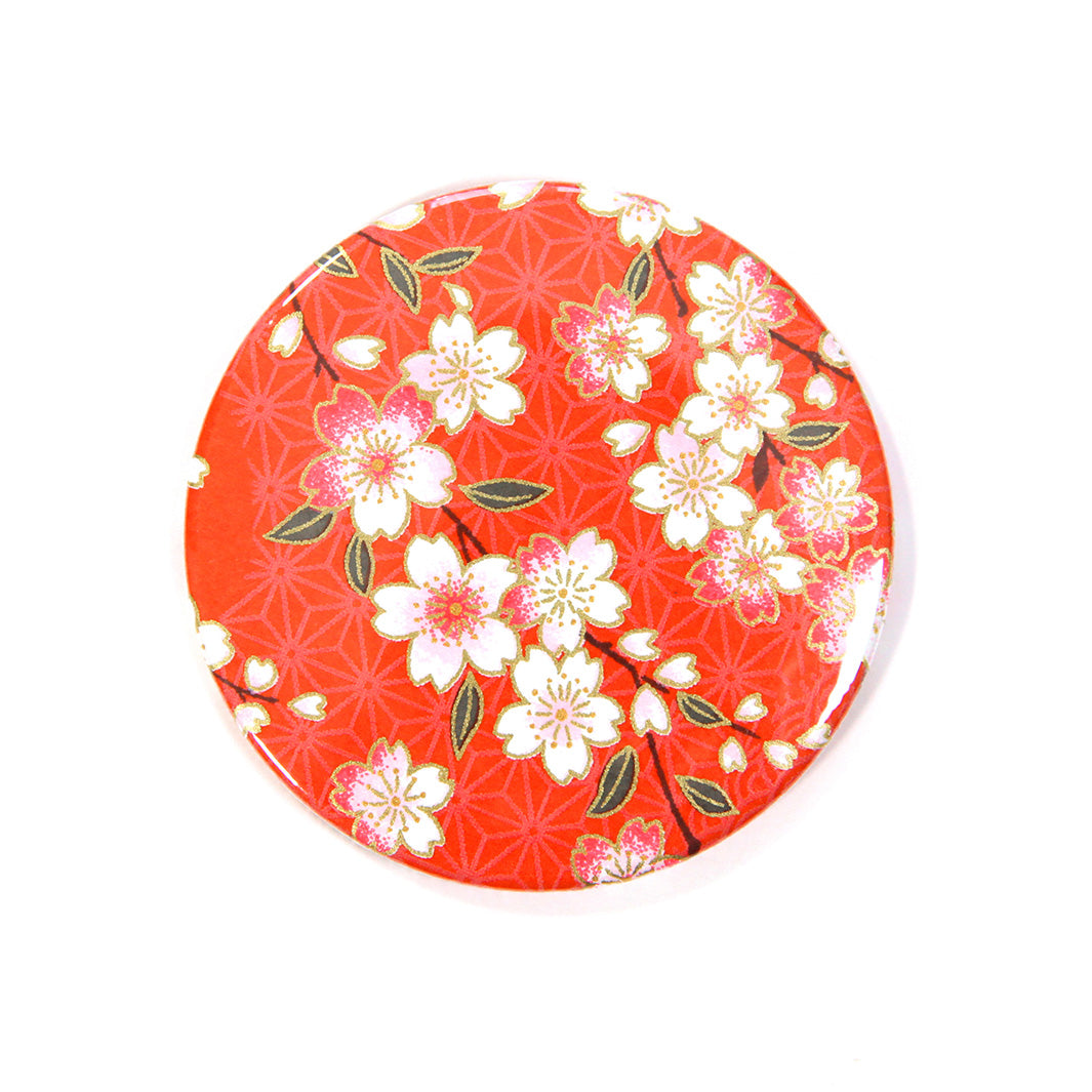 Papier Japonais - Fleurs de Cerisier et Motifs Variés - Rouge Orangé - M385