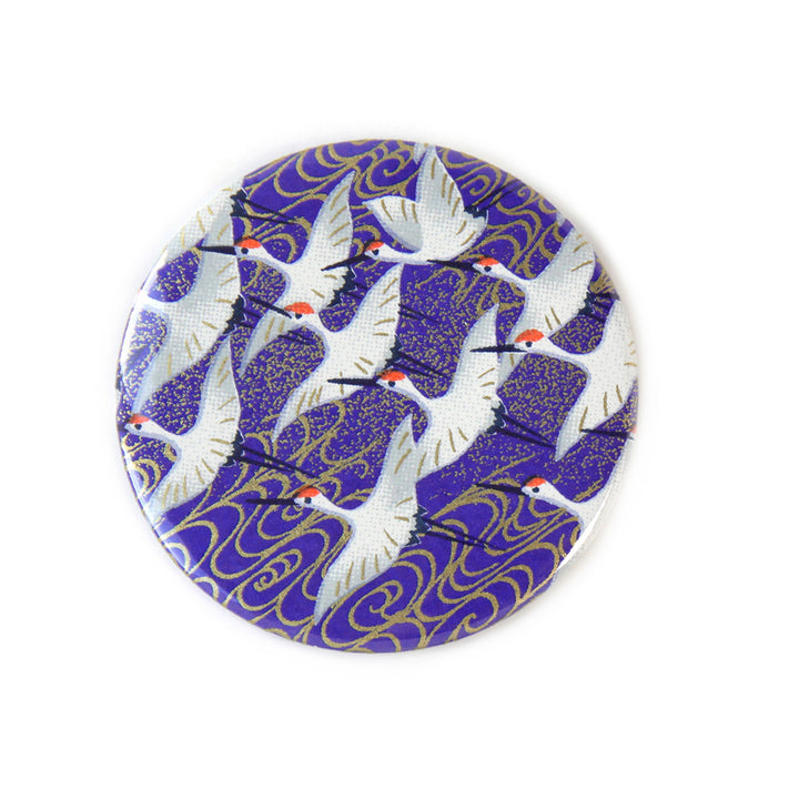 Miroir de Poche en Papier Japonais - Envolée de Grues - Bleu Nuit - M933
