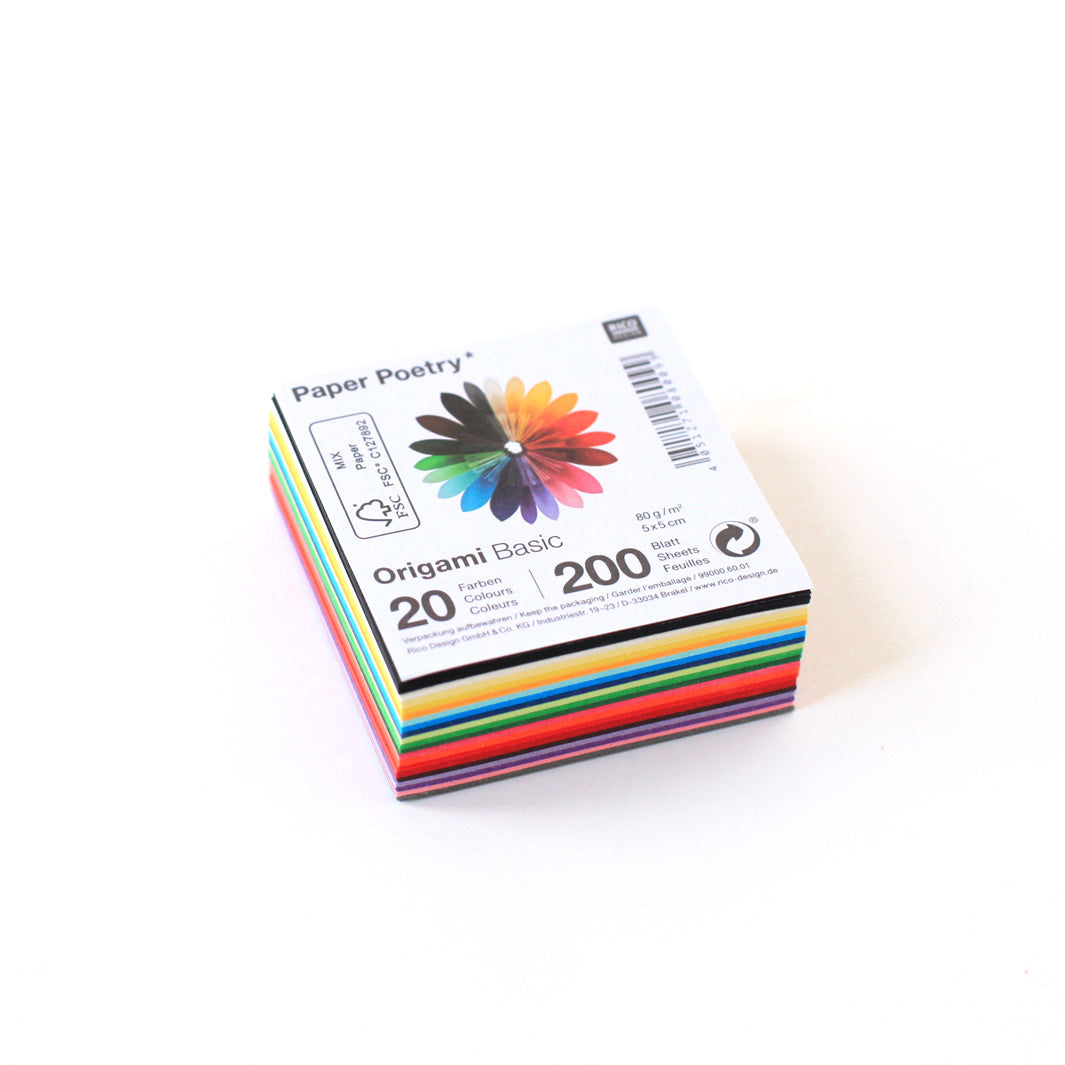 200 Papiers Origami Unis - 5x5cm - 20 Couleurs Basiques