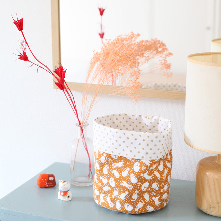 Panier en tissu japonais - Chats et Étoiles