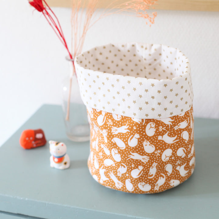 Panier en tissu japonais - Chats et Étoiles