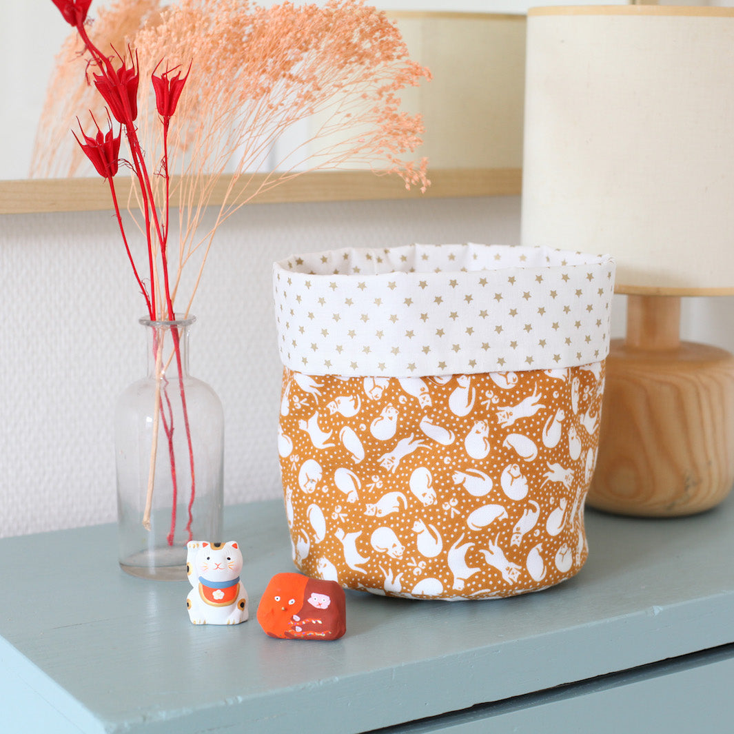 Panier en tissu japonais - Chats et Étoiles