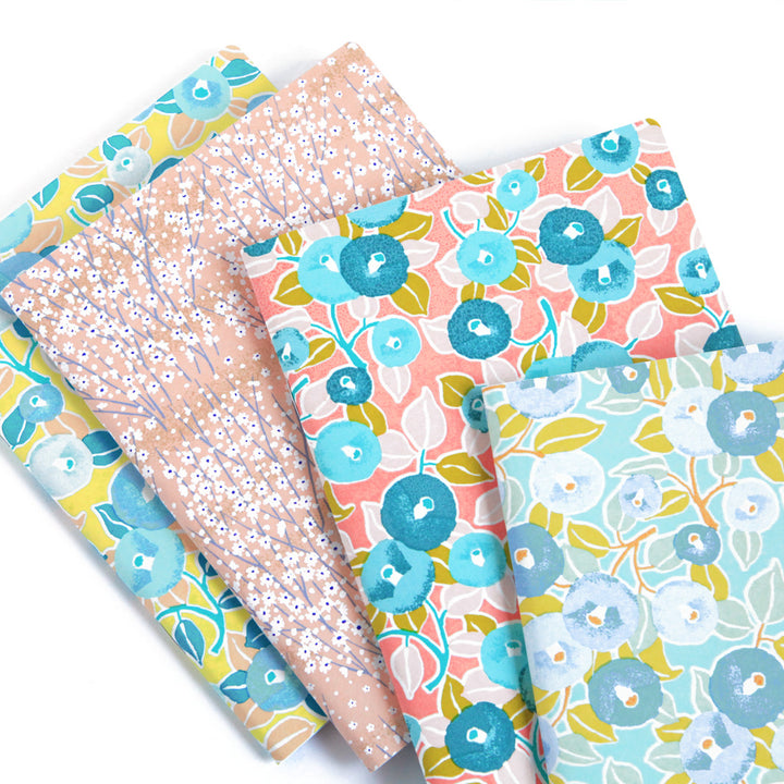 Carnet Papier Japonais - Camélias - Vert d'eau et Anis, Bleu et Lavande - M806