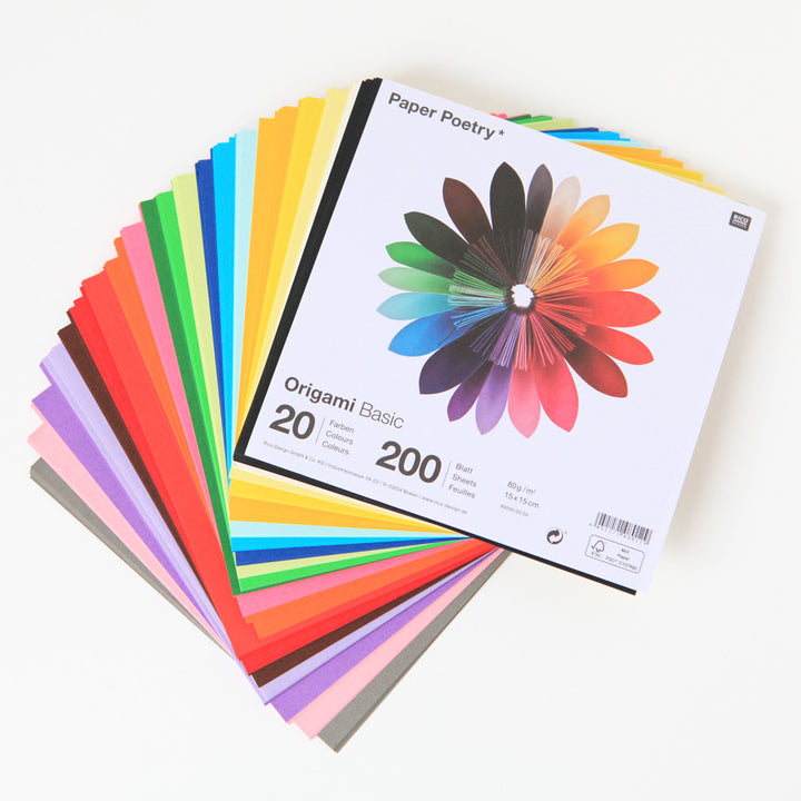200 Papiers Origami Unis - 20 x 20 cm - 20 couleurs basiques