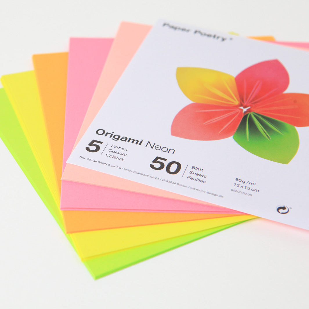 50 Papiers Origami Unis - 15 x 15 cm - 5 couleurs fluo