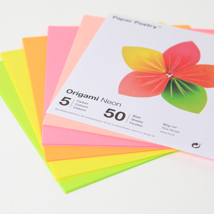 50 Papiers Origami Unis - 15 x 15 cm - 5 couleurs fluo