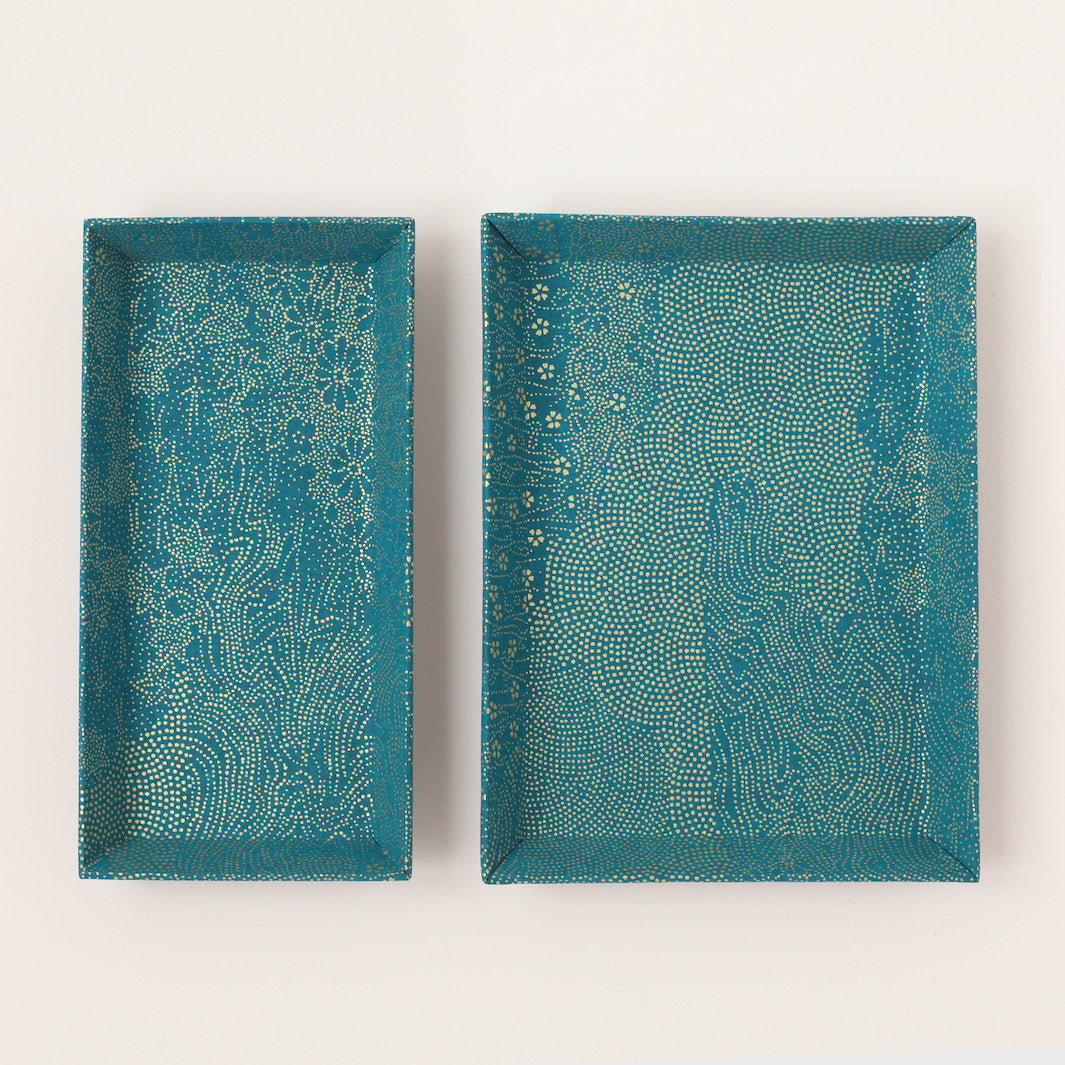 Petit & Grand vide-poches - Paysage points Or - Bleu Canard - M627