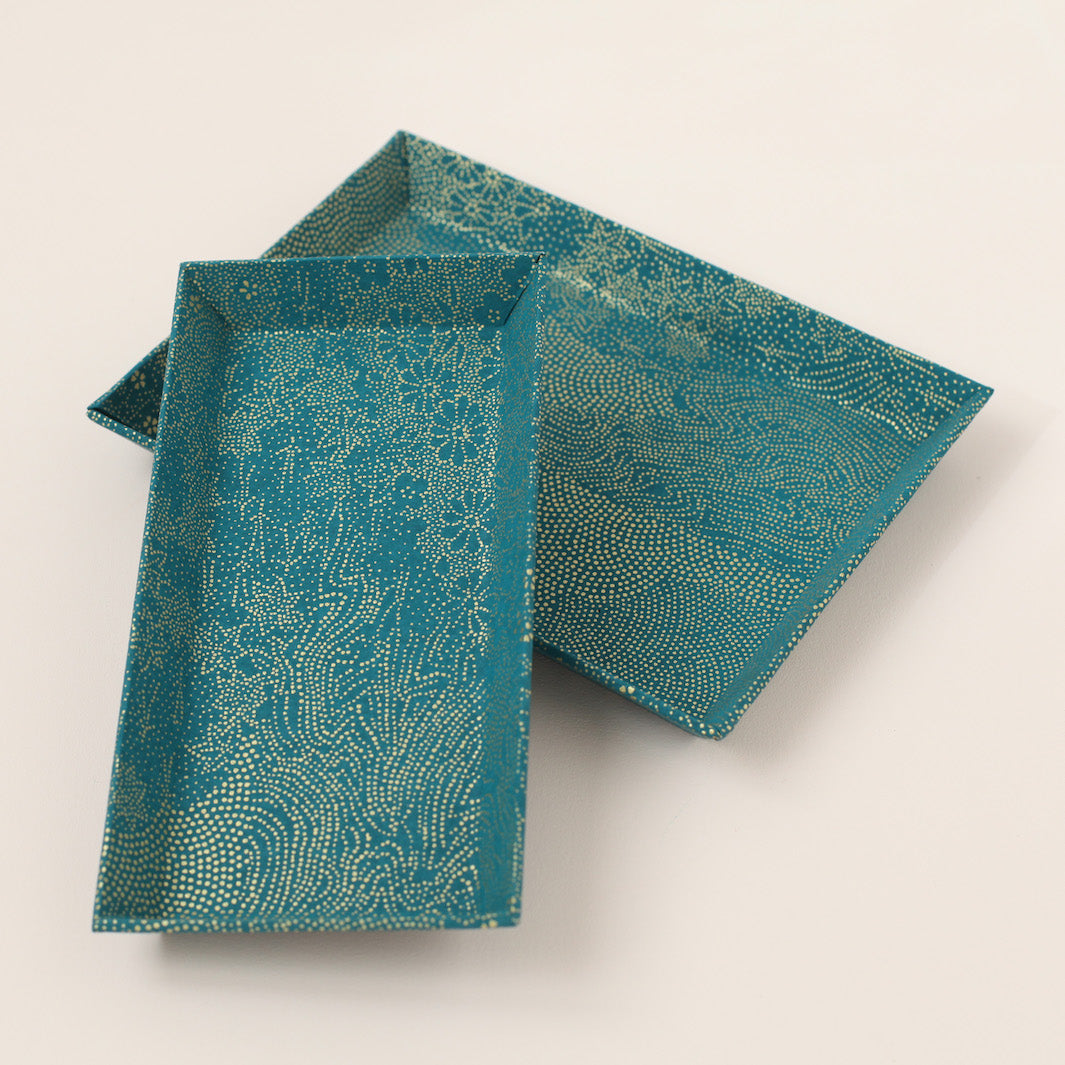 Petit & Grand vide-poches - Paysage points Or - Bleu Canard - M627