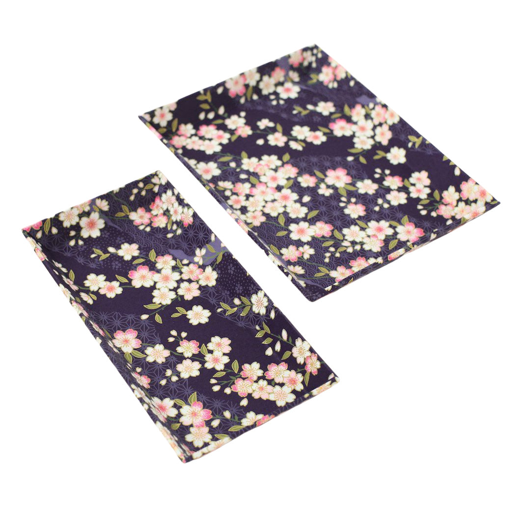Petit & Grand vide-poches - Fleurs de Cerisier et Motifs variés - Violet foncé - M734