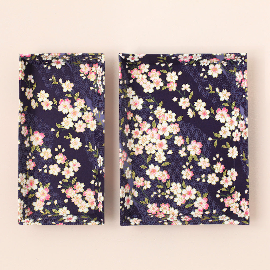 Petit & Grand vide-poches - Fleurs de Cerisier et Motifs variés - Violet foncé - M734