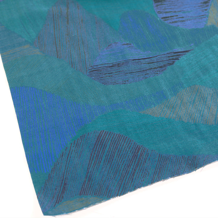 Tissu Japonais - Monts Crayonnés - Bleus et Verts foncés - T394