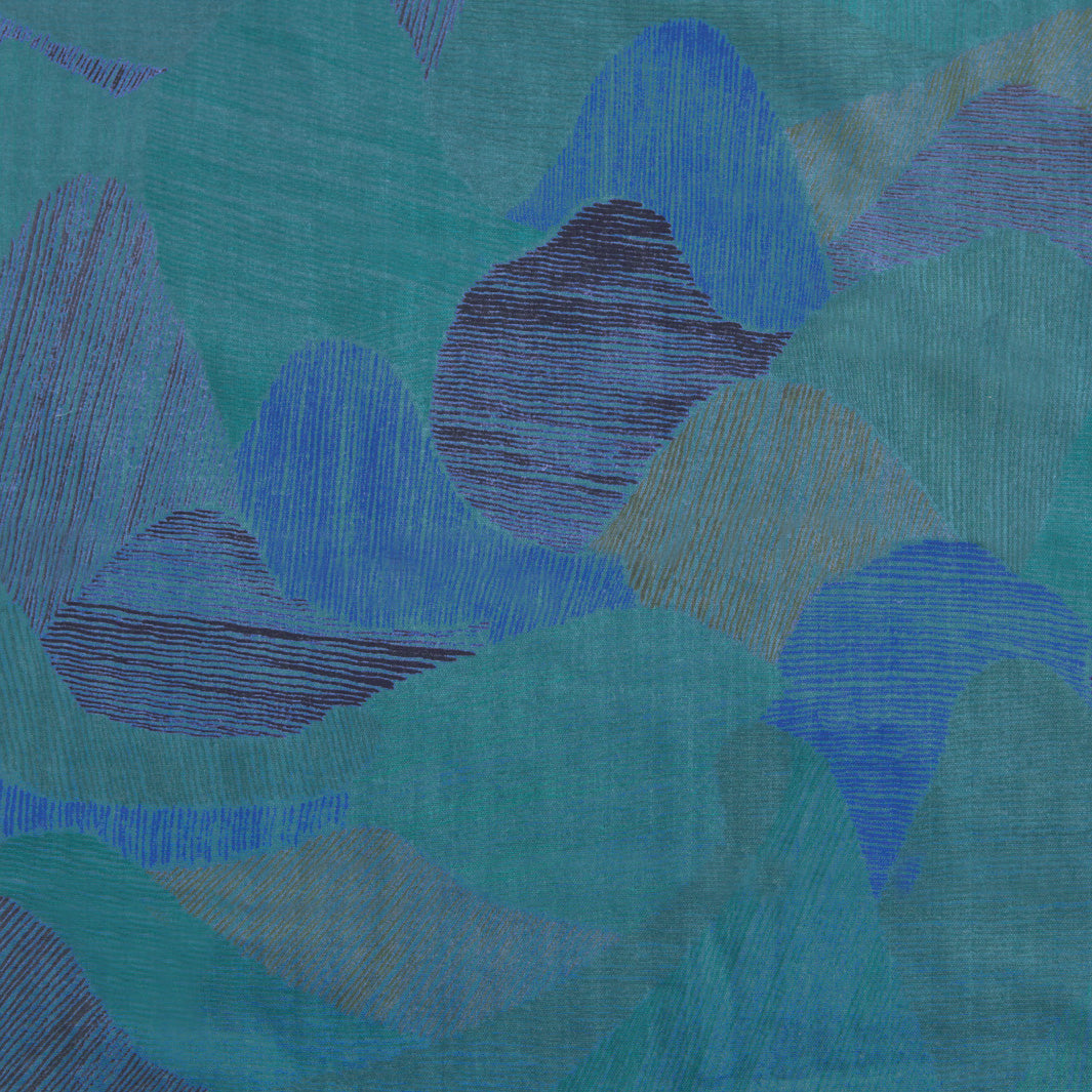 Tissu Japonais - Monts Crayonnés - Bleus et Verts foncés - T394