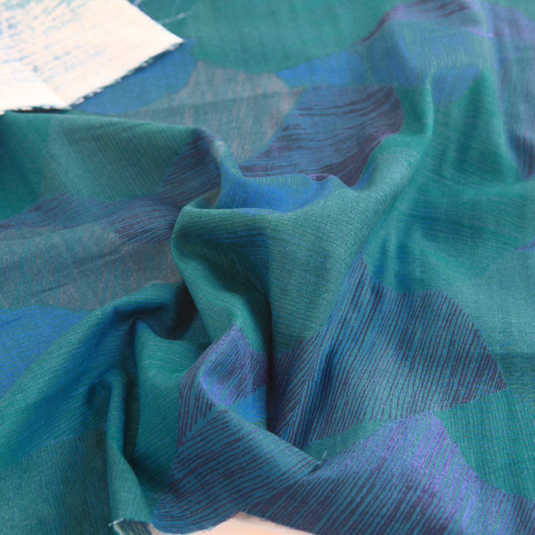 Tissu Japonais - Monts Crayonnés - Bleus et Verts foncés - T394
