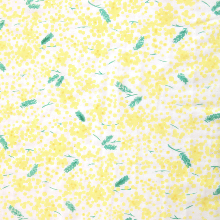 Tissu Japonais - Mimosa - Jaune et Vert, Fond Écru - T398