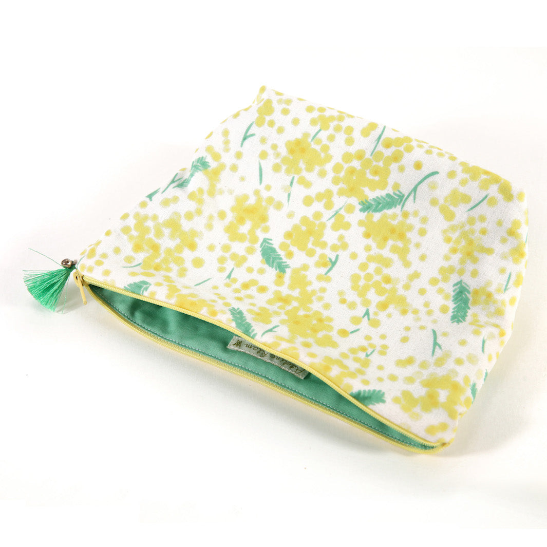 Trousse avec fond en tissus japonais - Mimosa - Jaune et Vert