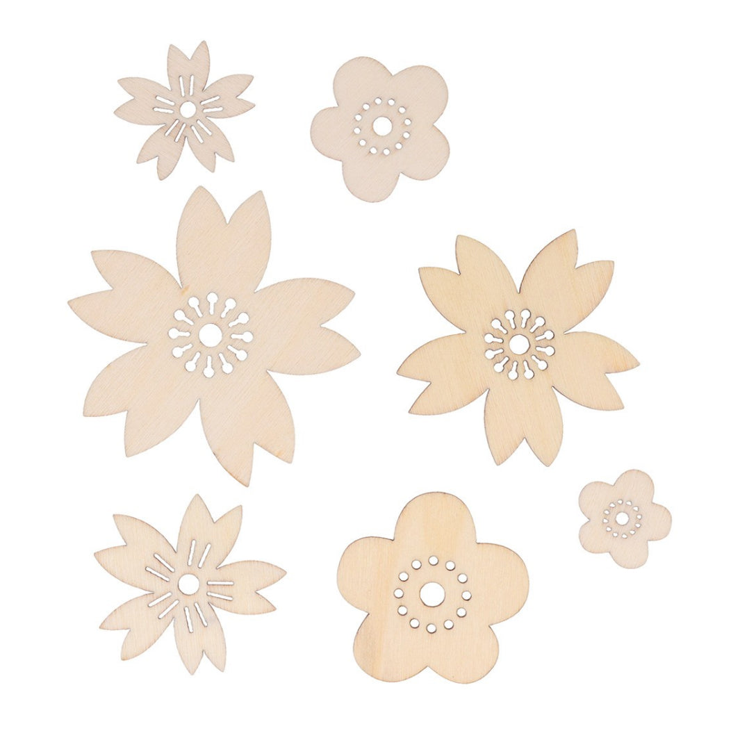 Lot de 30 fleurs de cerisier et prunier en bois