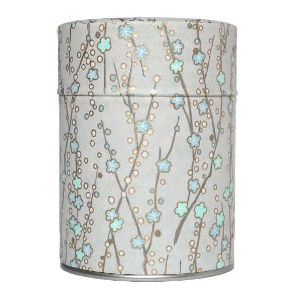 Boîte à thé - Petites fleurs bleues et vert d'eau fond gris - M571