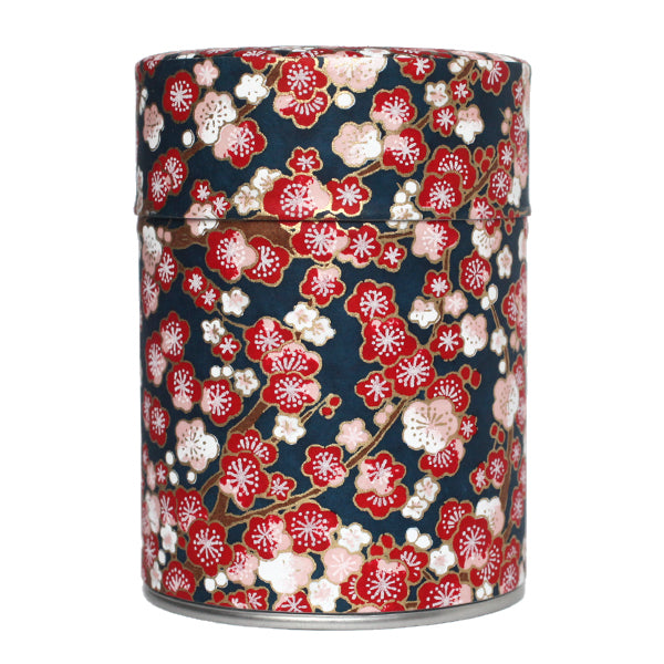 Boîte à thé - Fleurs de cerisier roses et rouges fond bleu - M592