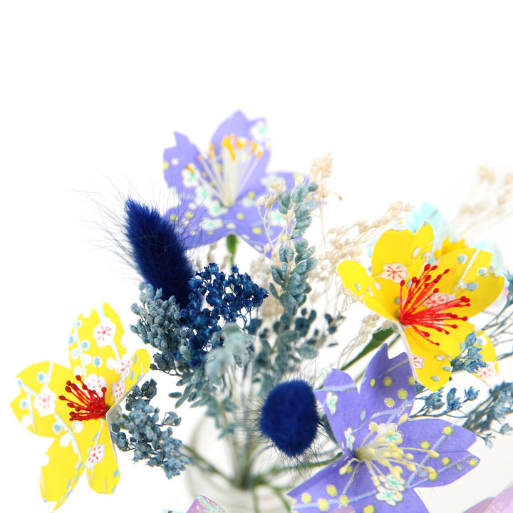 Bouquet de Fleurs en Papier Japonais et Fleurs Séchées - Violet, Vert, Jaune et Turquoise