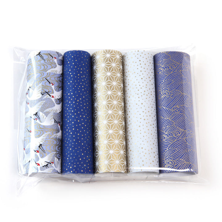 Lot de 5 rouleaux de papiers japonais - Bleu Nuit, Bleu Gris et Or