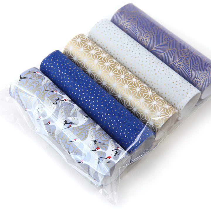 Lot de 5 rouleaux de papiers japonais - Bleu Nuit, Bleu Gris et Or