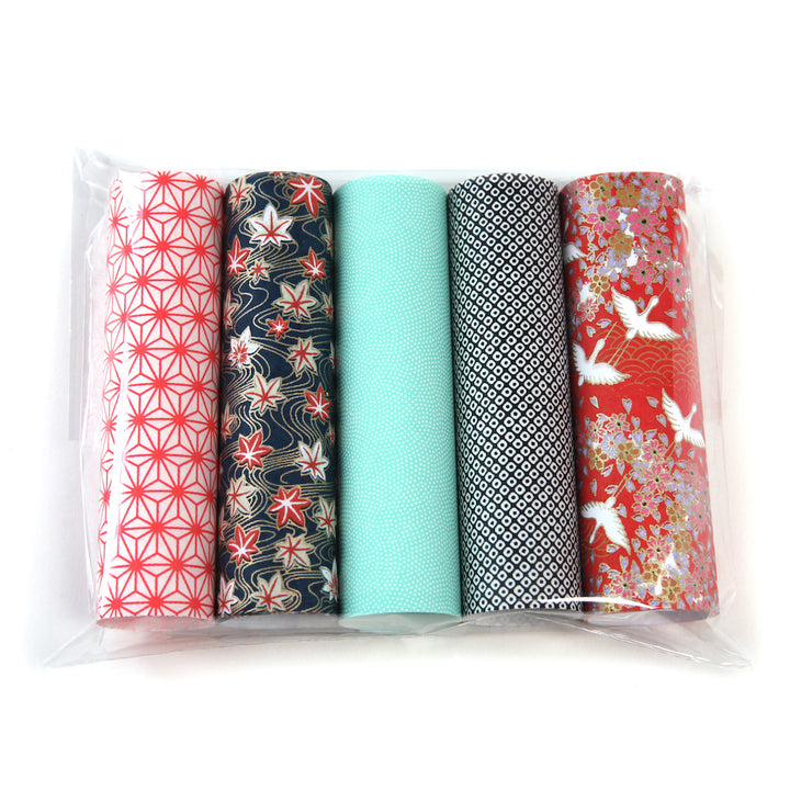 Lot de 5 rouleaux de papiers japonais - Rouge, Vert d'Eau, Bleu Marine et Noir