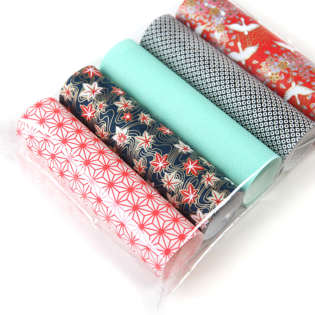 Lot de 5 rouleaux de papiers japonais - Rouge, Vert d'Eau, Bleu Marine et Noir