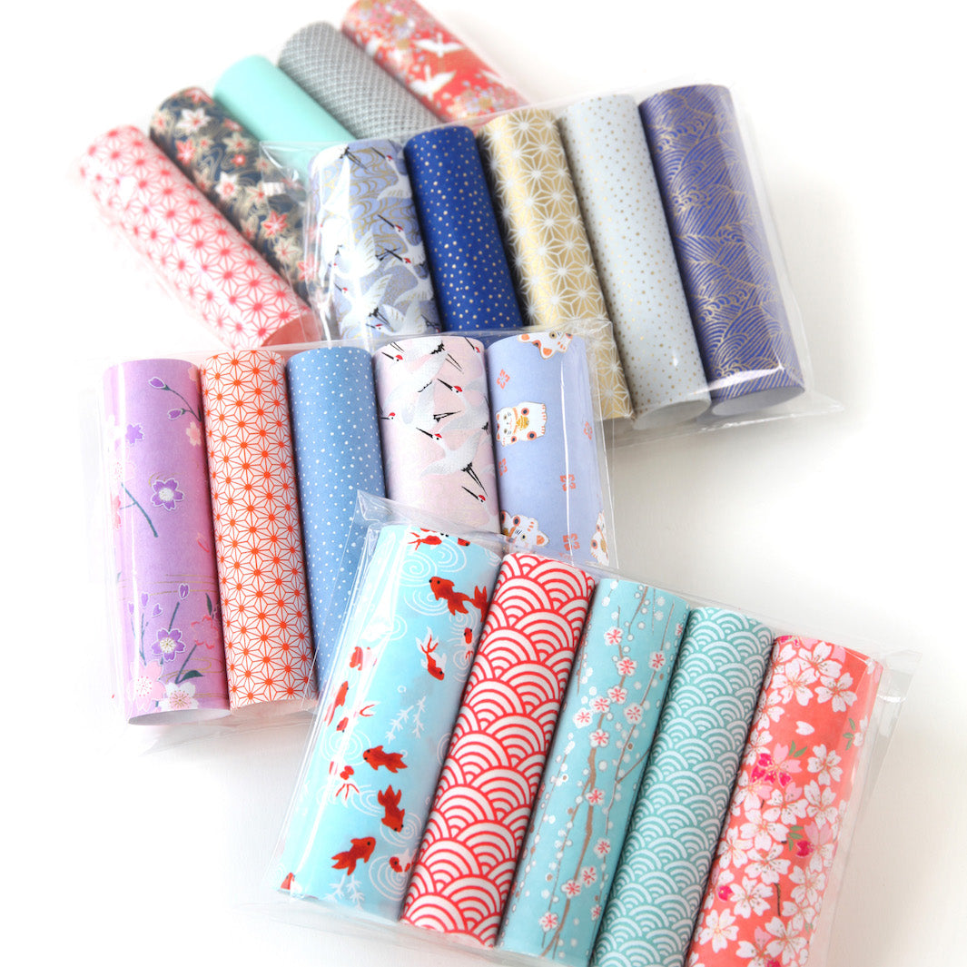 Lot de 5 rouleaux de papiers japonais - Mauve, Rose, Bleu et Orange