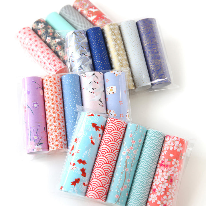 Lot de 5 rouleaux de papiers japonais - Mauve, Rose, Bleu et Orange